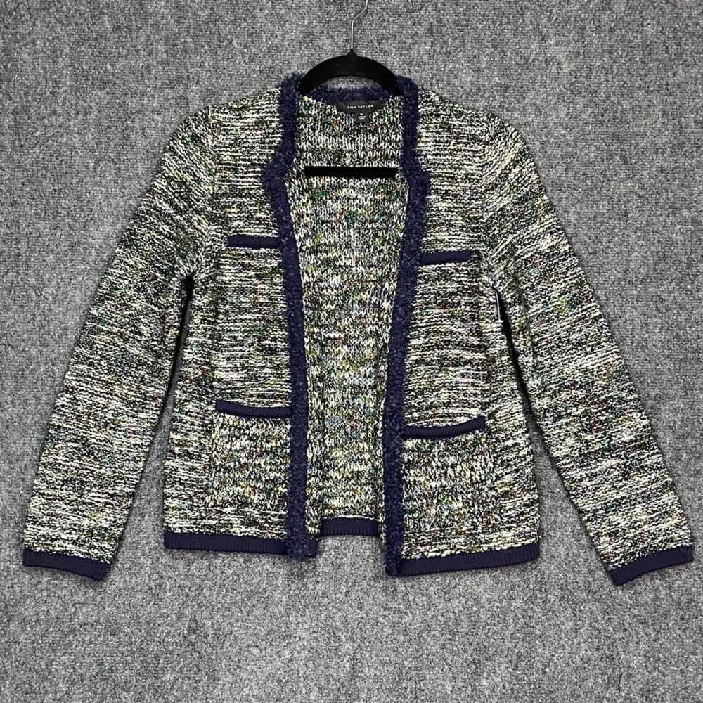 Ann Taylor Women's XS Tweed Knit Open Front Cardigan Blazer Jacket Career Casual